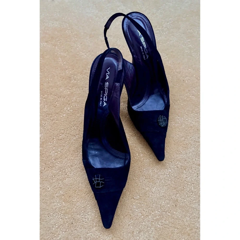 VIA SPIGA Italy‎ Black Suede Pointed Toe Slingback Heels Classy Dress Women Sz9